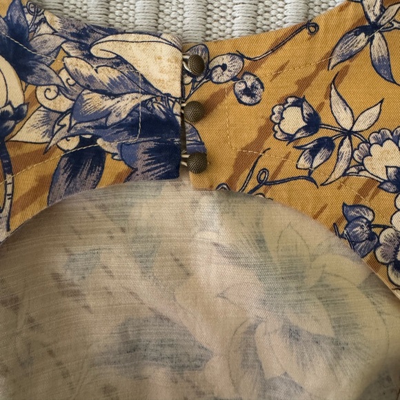 Anthropologie Tie-Back Utility Mini Dress Gold Floral Size 10 - Picture 12 of 13